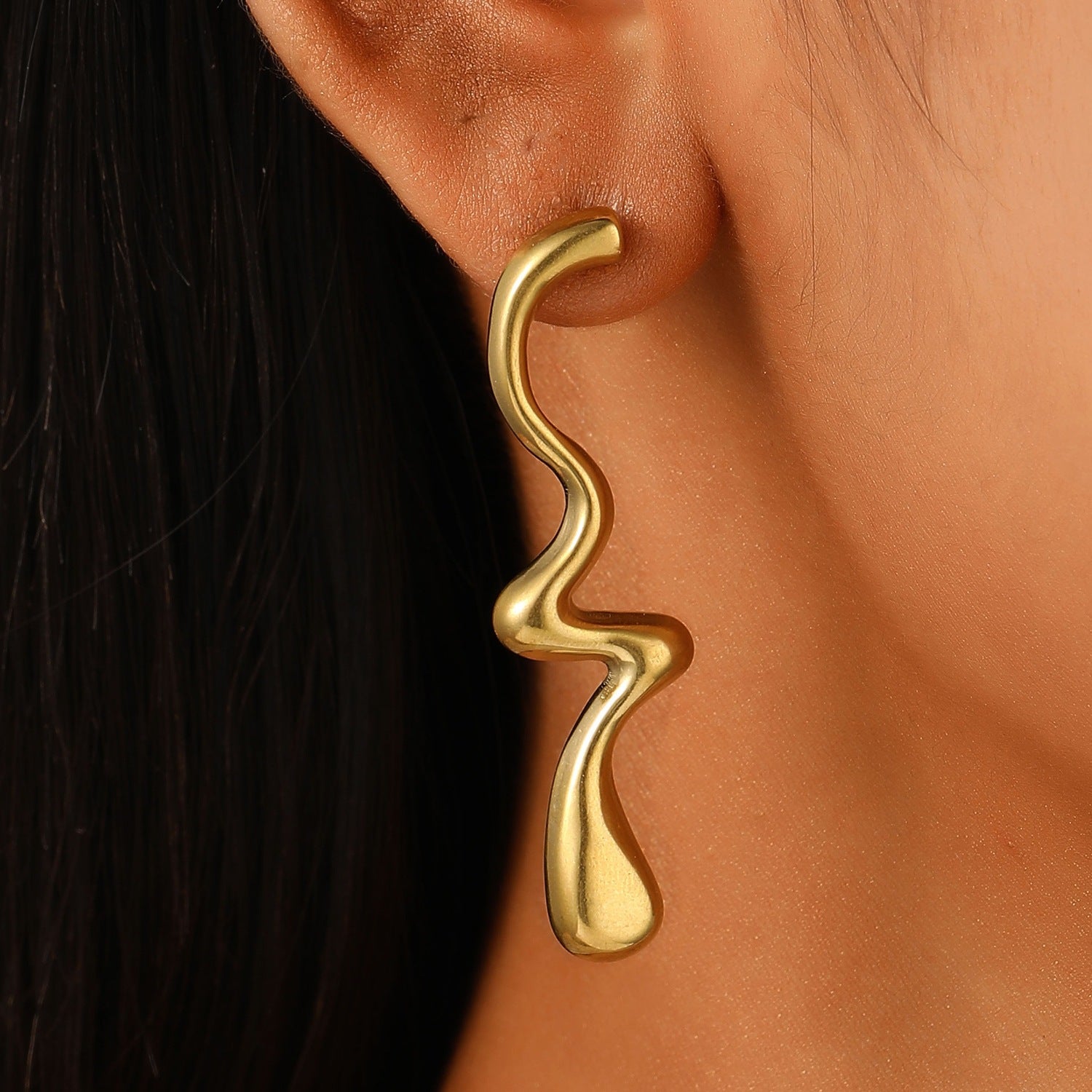 Wholesale Vintage French Geometric Irregular Drop Earrings for Women,  Stainless Steel Gold Plated Trendy Fashion Accessory Gift