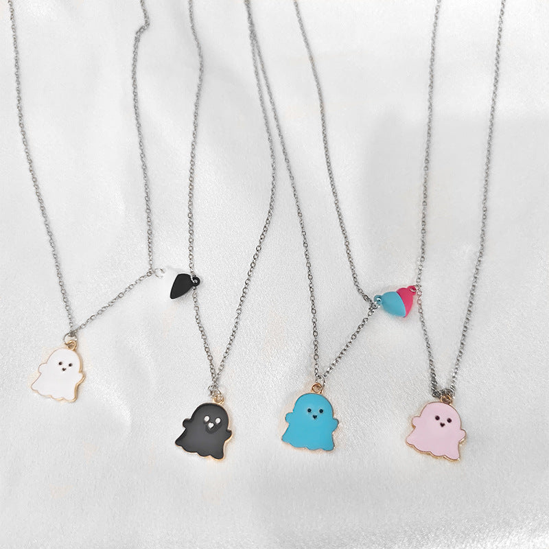 Wholesale Black and White Ghost Cartoon Stainless Steel Necklace