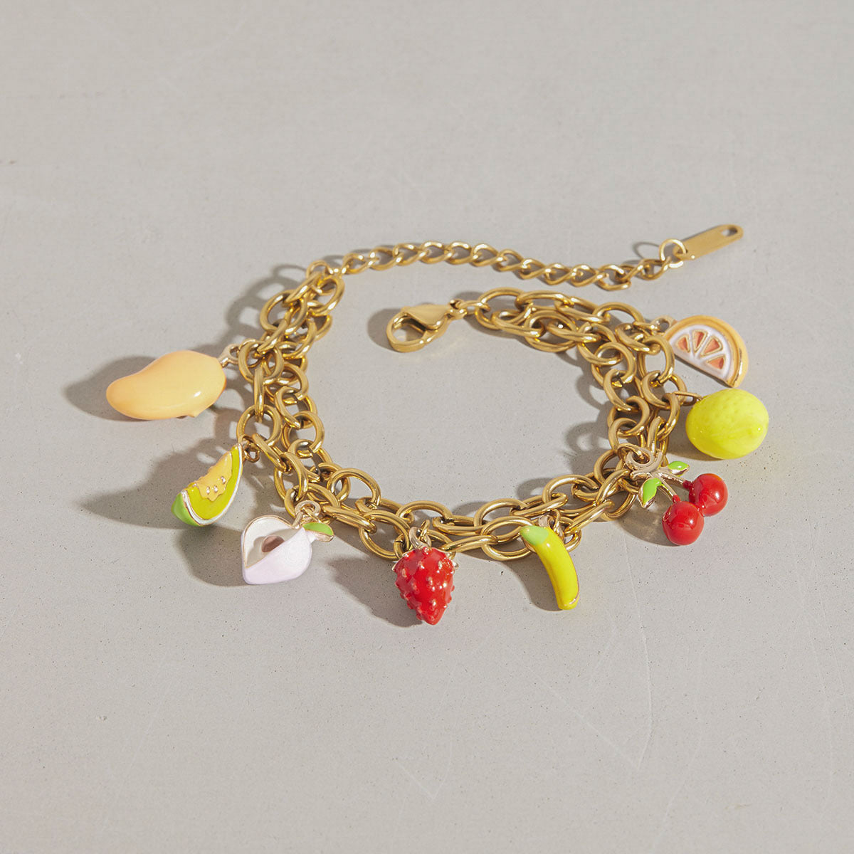 Wholesale  18K Gold Stainless Steel Double Cross Chain Oil Dropping Fruit Bracelet