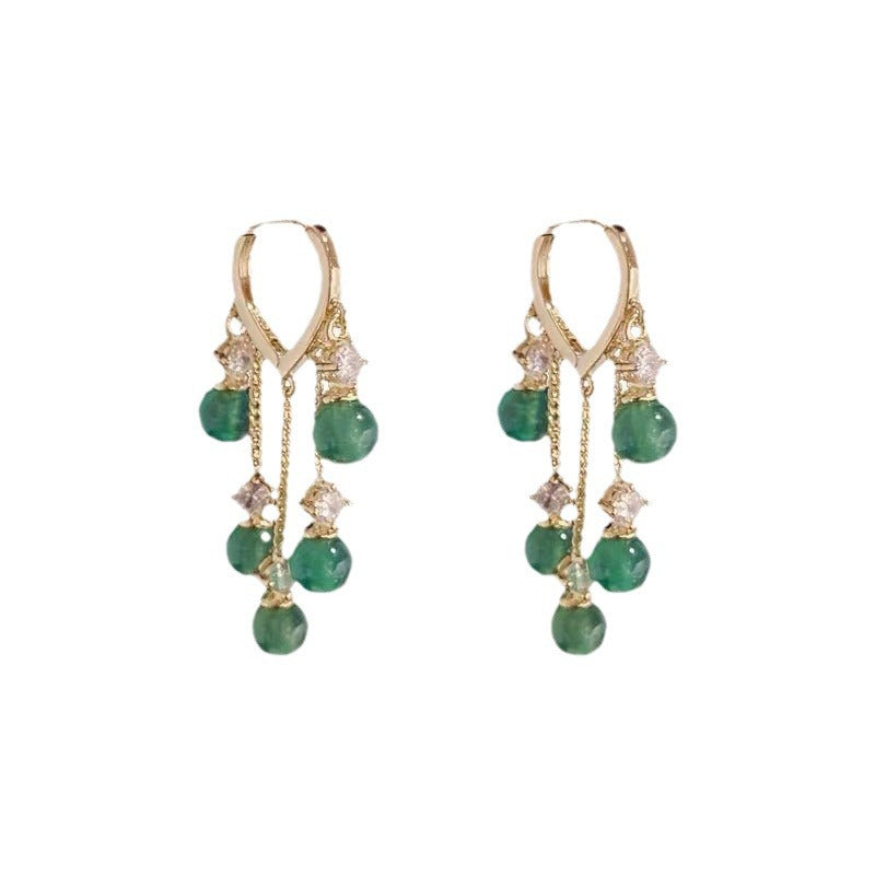 Wholesale Tassel Emerald Beaded Long Earrings
