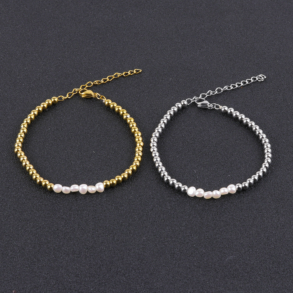 Wholesale stainless steel splicing pearl necklace bracelet set