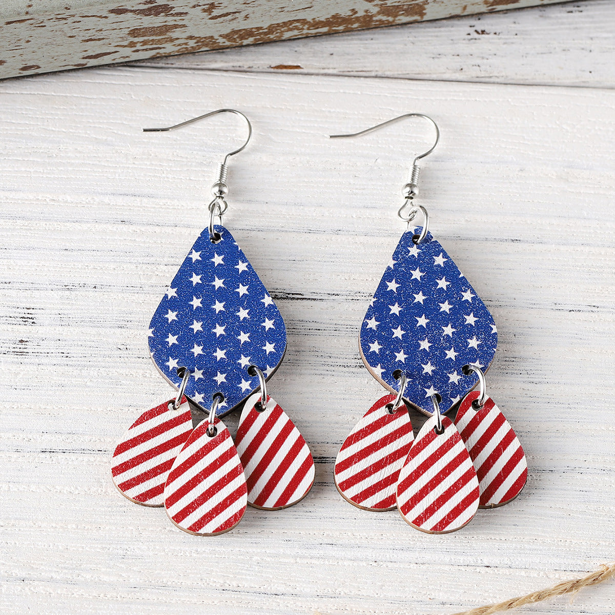 Wholesale Independence Day red, white, blue, star, stripe, water drops, bohemian drop earrings