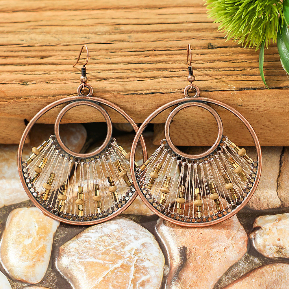Wholesale Retro Drop Shaped Hand-Woven Earrings Alloy European American Fashion Accessory