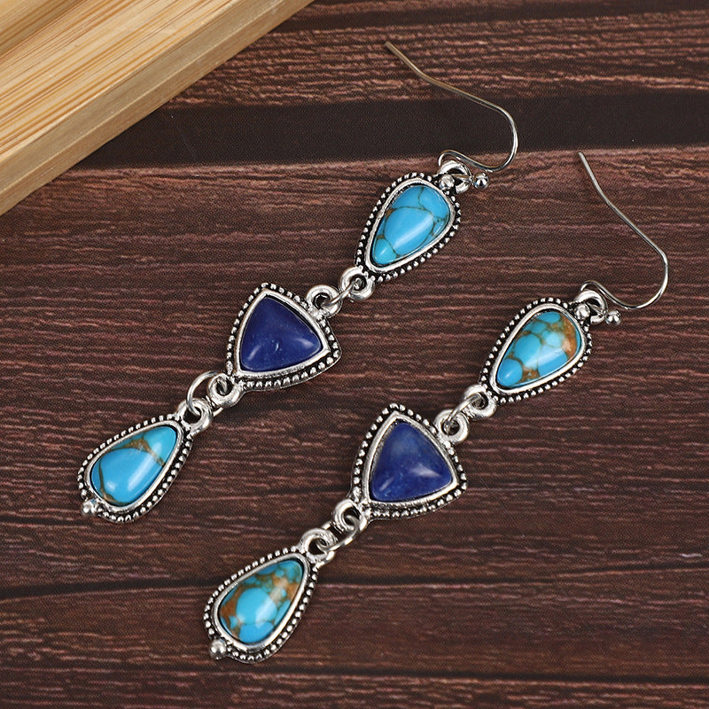 Wholesale Western style Bohemian Style Blue Turquoise Long Earrings