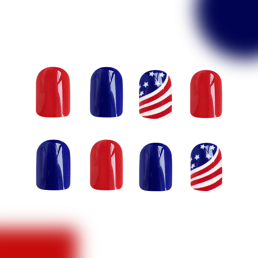 Wholesale 24 Pieces/box American Independence Day Red and Blue Color Manicure Press-on Nails Kits Nail Stickers ACC-NS-GuaiXL020
