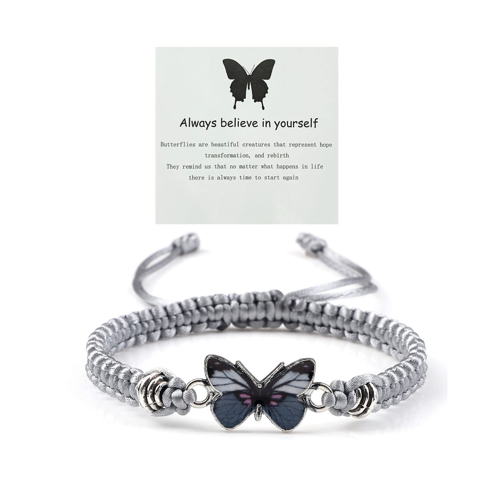 Wholesale Butterfly Design Adjustable Handmade Woven Bracelet Alloy Pendant Black Rope Women S Fashion Accessory
