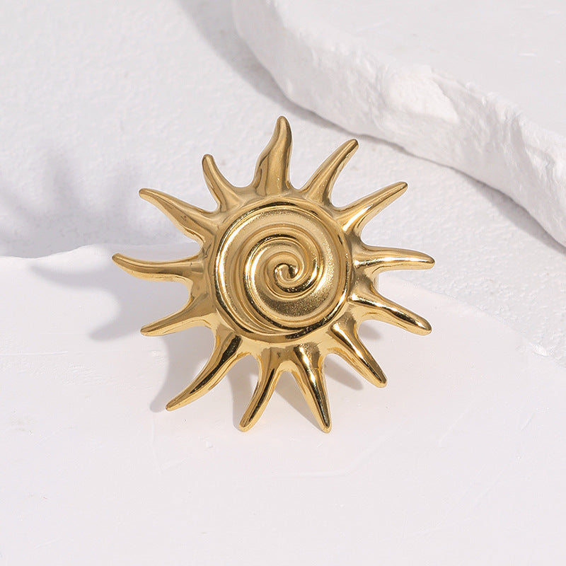 Wholesale Gold Open Ring with Classic Sun Symbol Design Stainless Steel Jewelry Accessory Gift