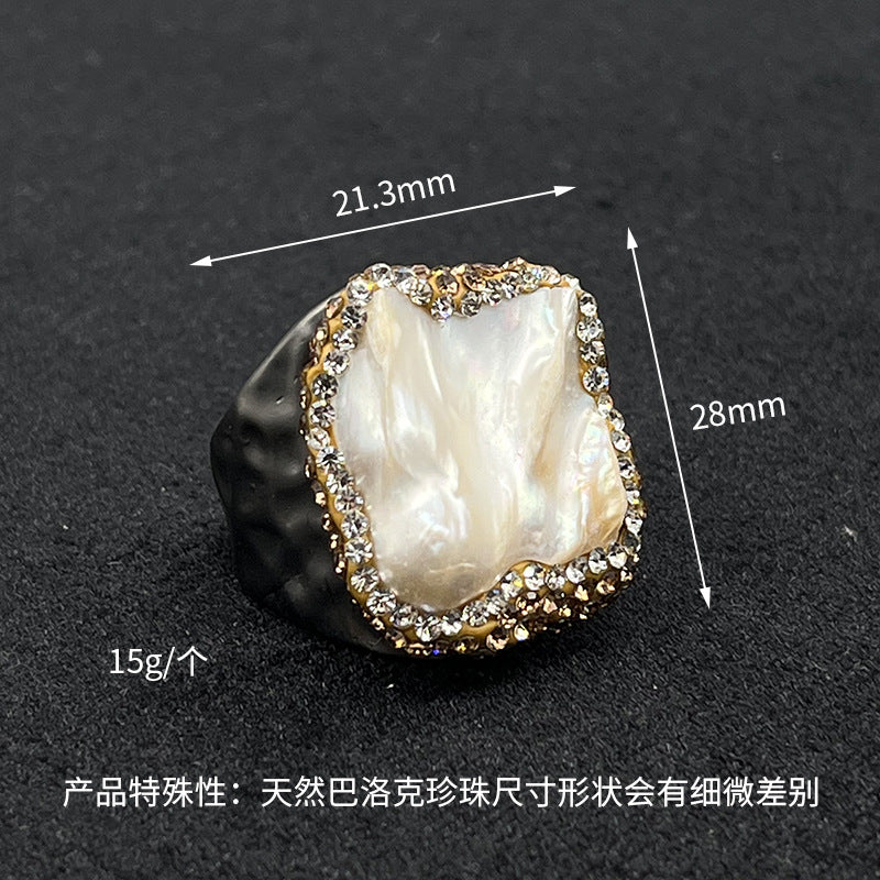 Wholesale  baroque pearl glitter ring  open ring