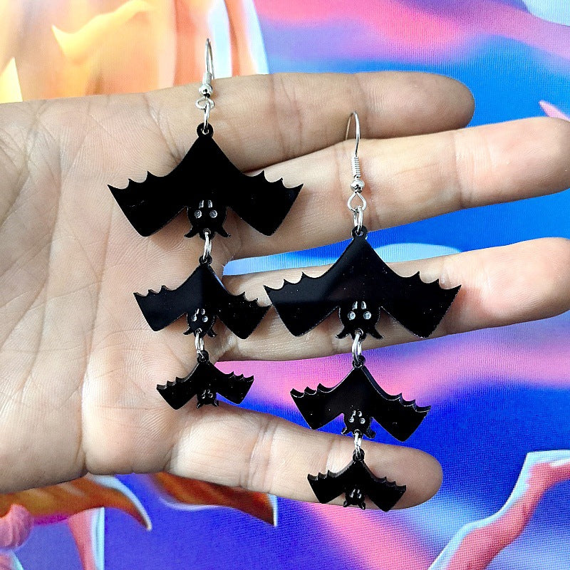 Wholesale  black acrylic Halloween bat earrings