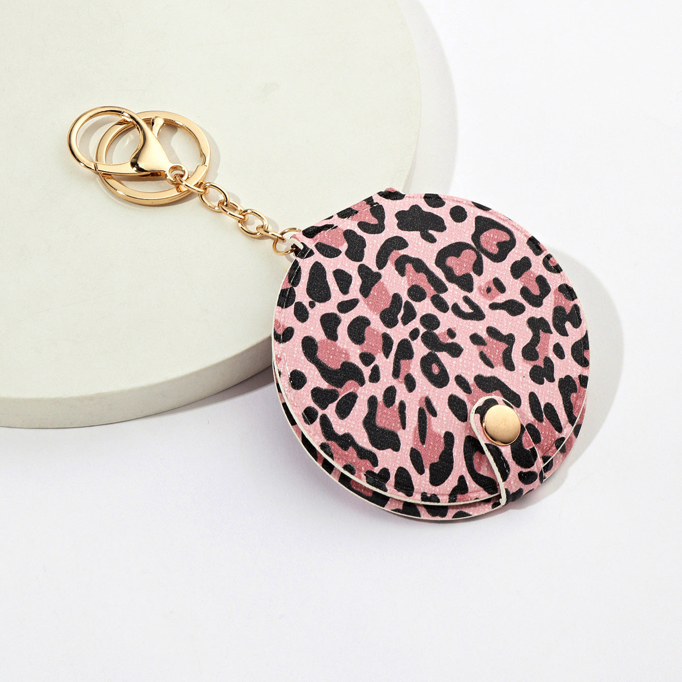 Wholesale Leopard Print Makeup Mirror PU Leather Keychain Pendants ACC-KC-XTZ014