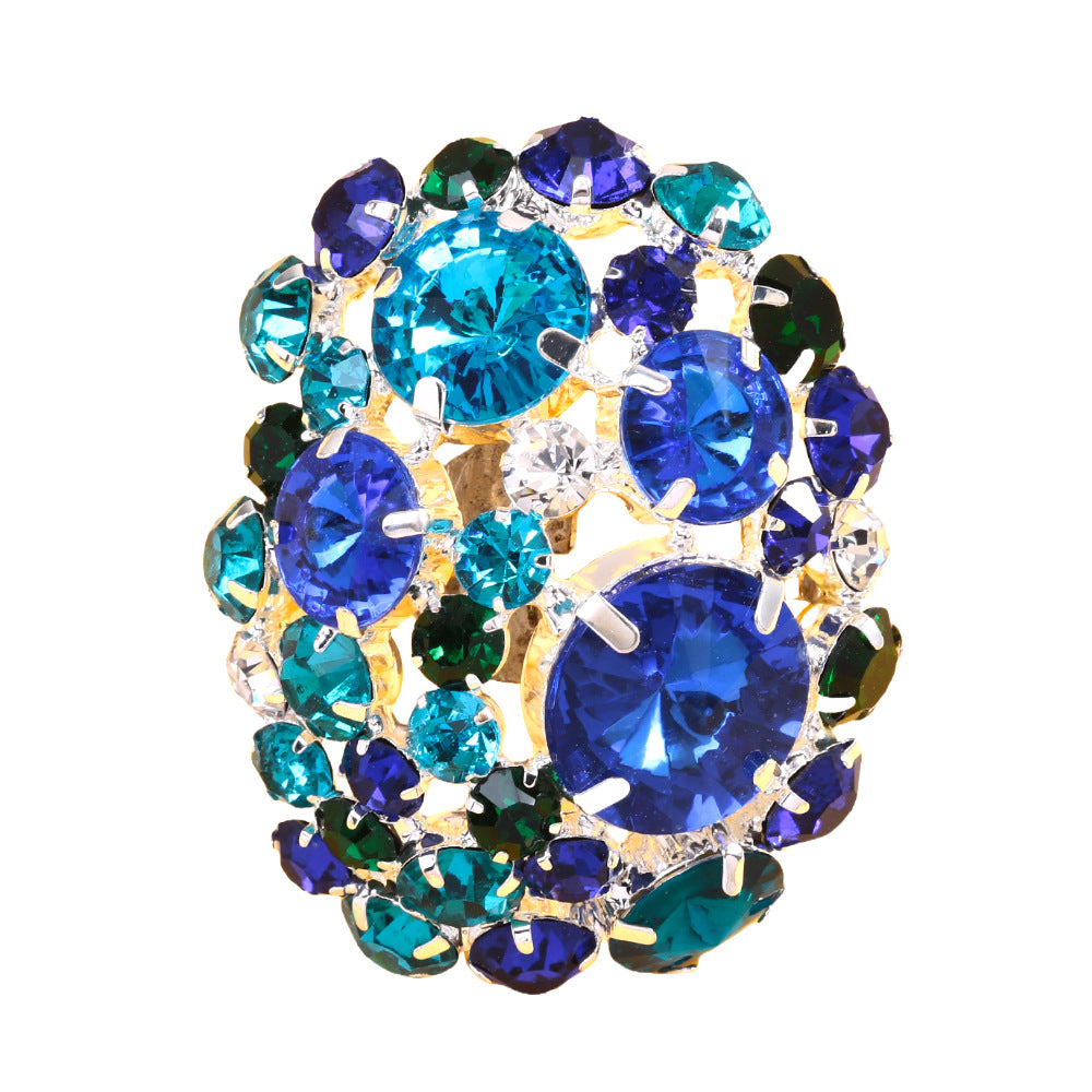 Wholesale  Adjustable High-grade Geometric Crystal Colored Diamond Ring