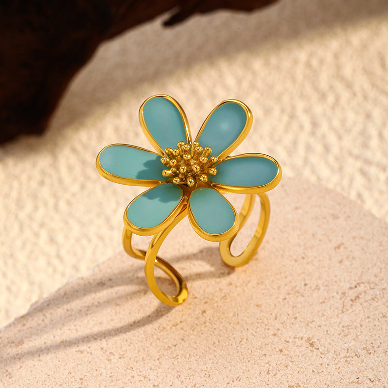 Wholesale  Stainless Steel Oil Dripping Flower Ring