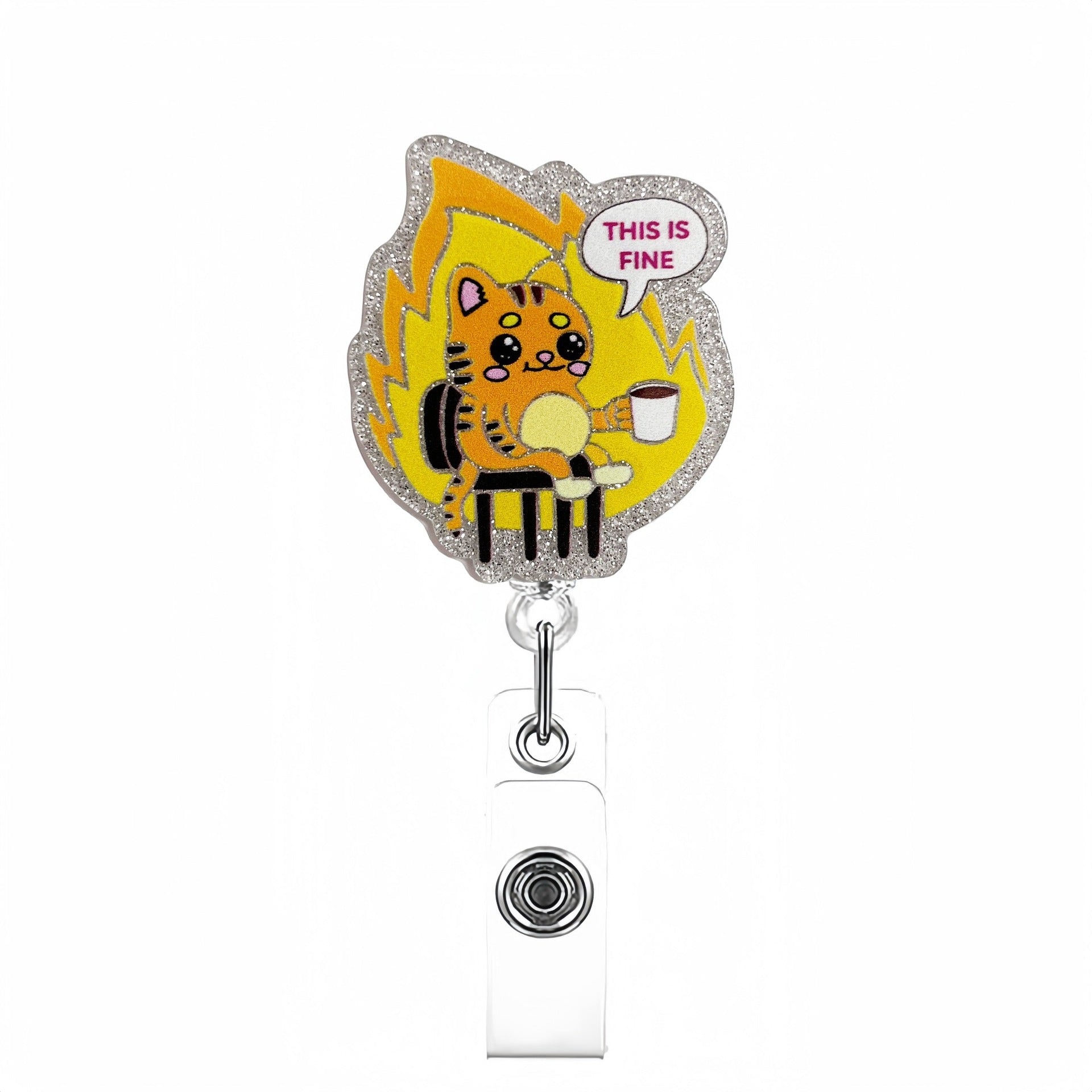 Wholesale Glitter Raccoon Acrylic Retractable Clip Badge Keychain