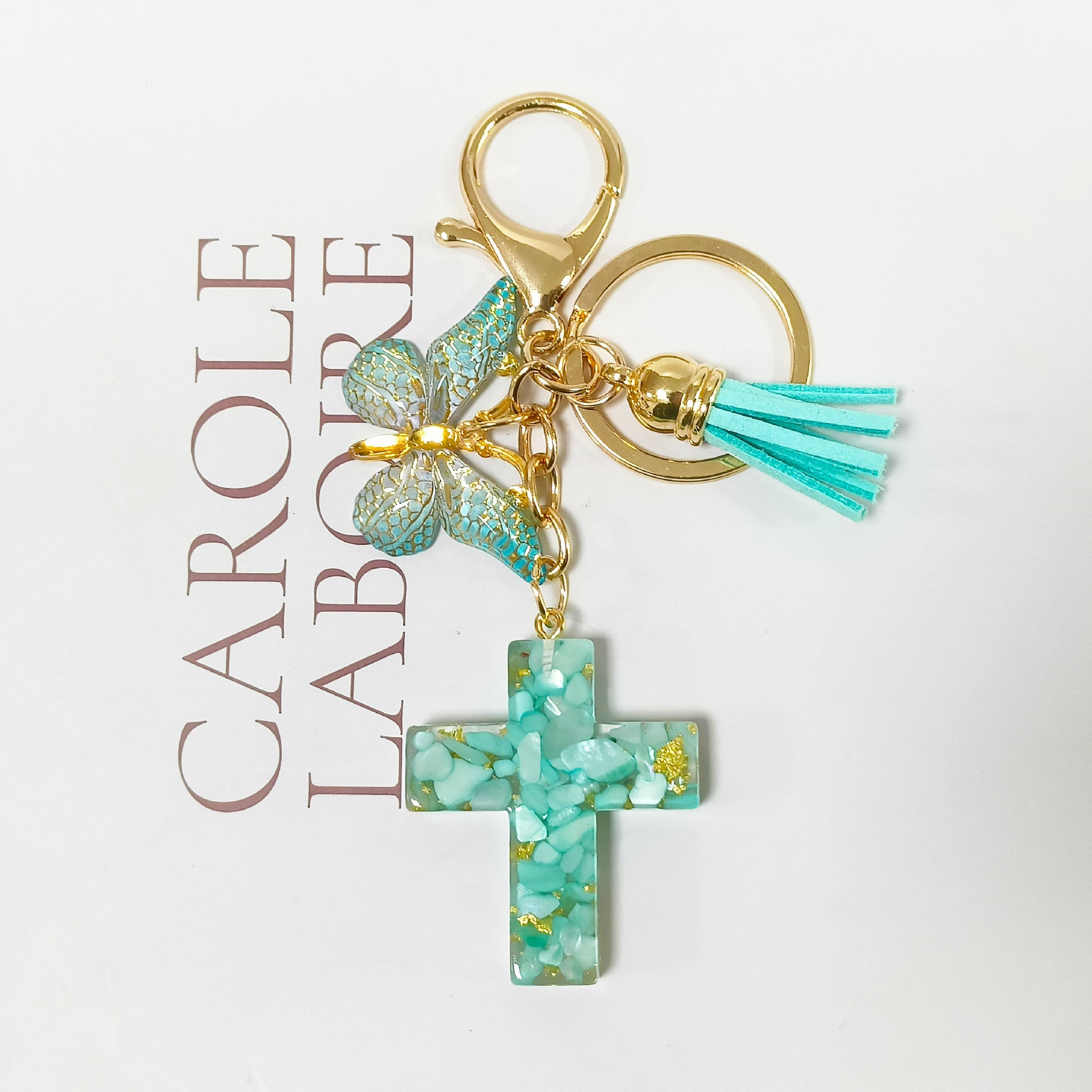 Wholesale Resin Cross Butterfly Tassel Stone Keychain