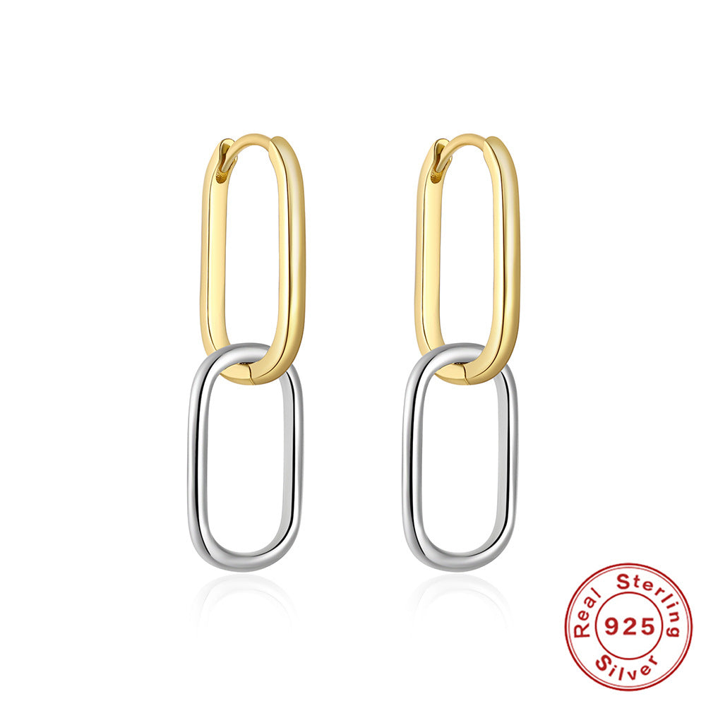 Wholesale S925 sterling silver curved wave two-tone diamond earrings