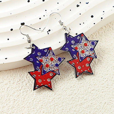Wholesale  American Independence Day Five-Pointed Star Flag Element Leopard Print Women's Acrylic Earrings