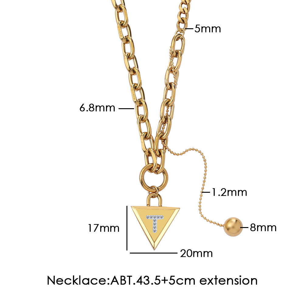 Wholesale Steel titanium rhinestone-encrusted triangle necklace