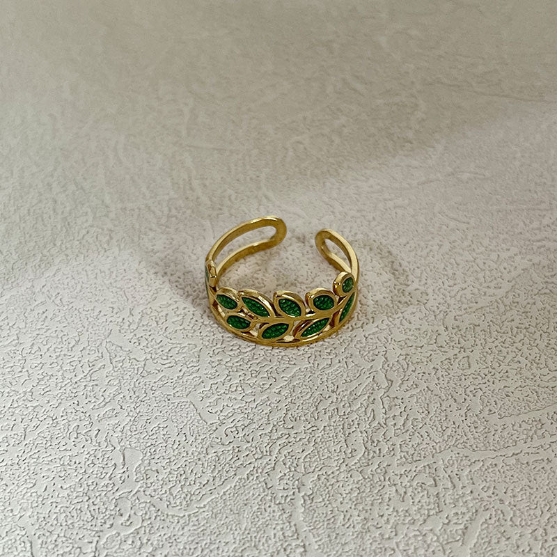 Wholesale Vintage Original Stainless Steel Oil Dropping Green Leaves  Ring
