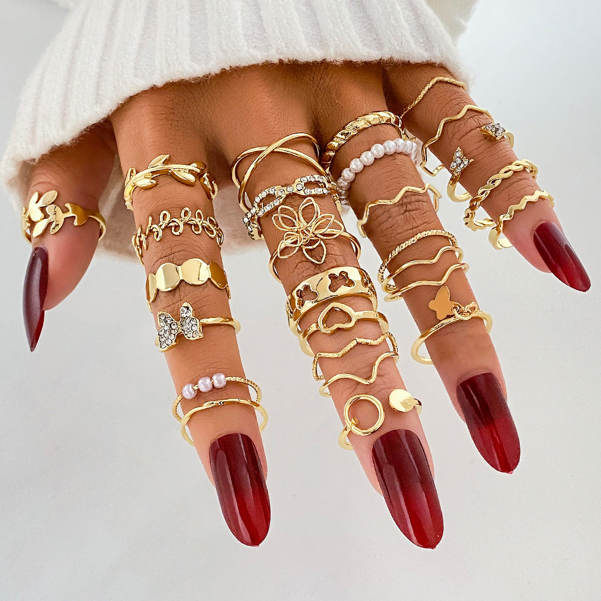 Wholesale  30pcs/set color gem ring literary retro butterfly snake ring