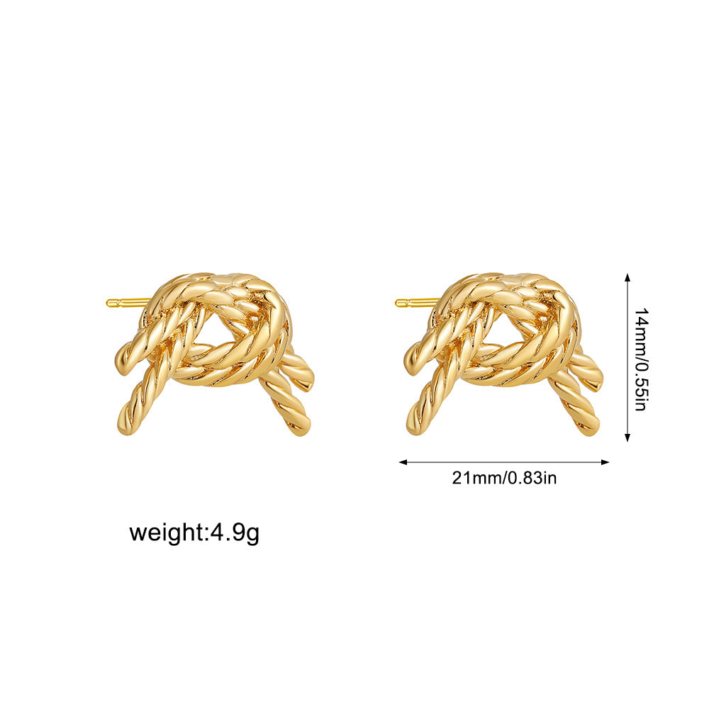 Wholesale  14k gold pleated geometric lines thread earrings
