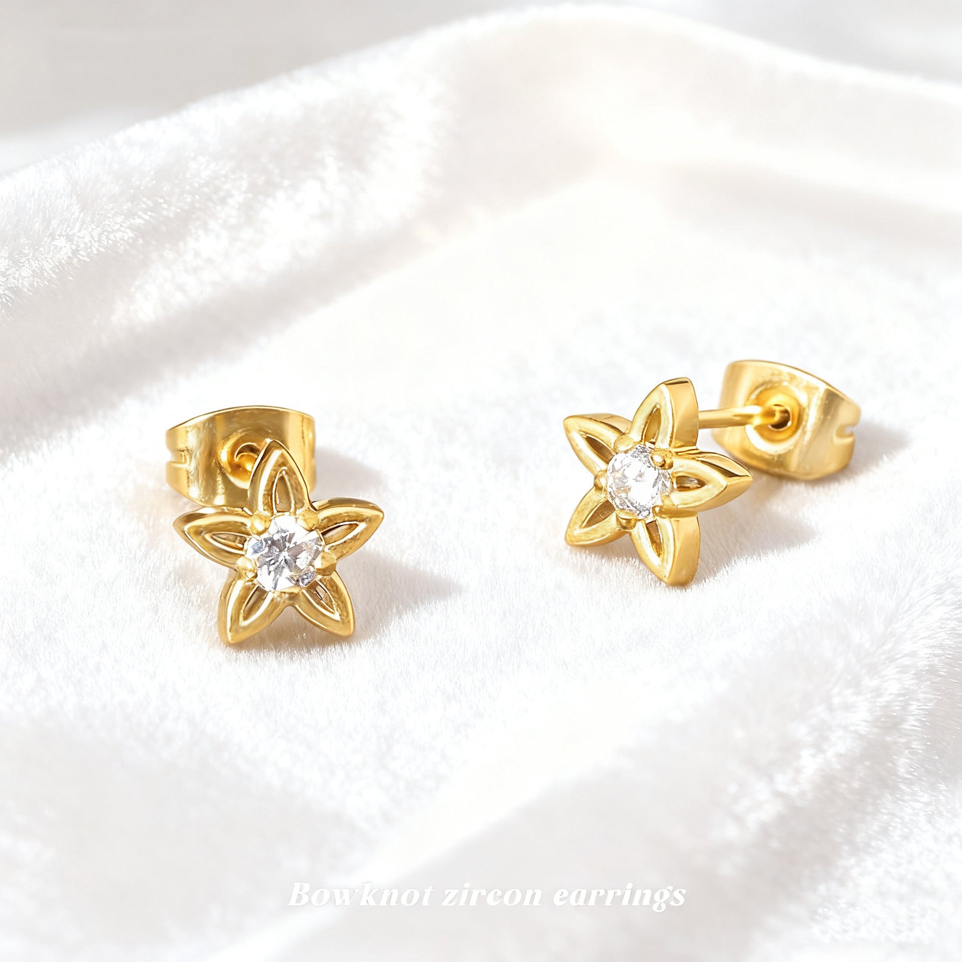 Wholesale Titanium steel zircon flower earrings