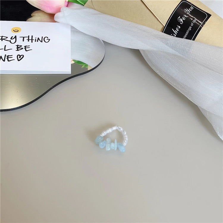 Wholesale Blue Beaded  Flower Ring
