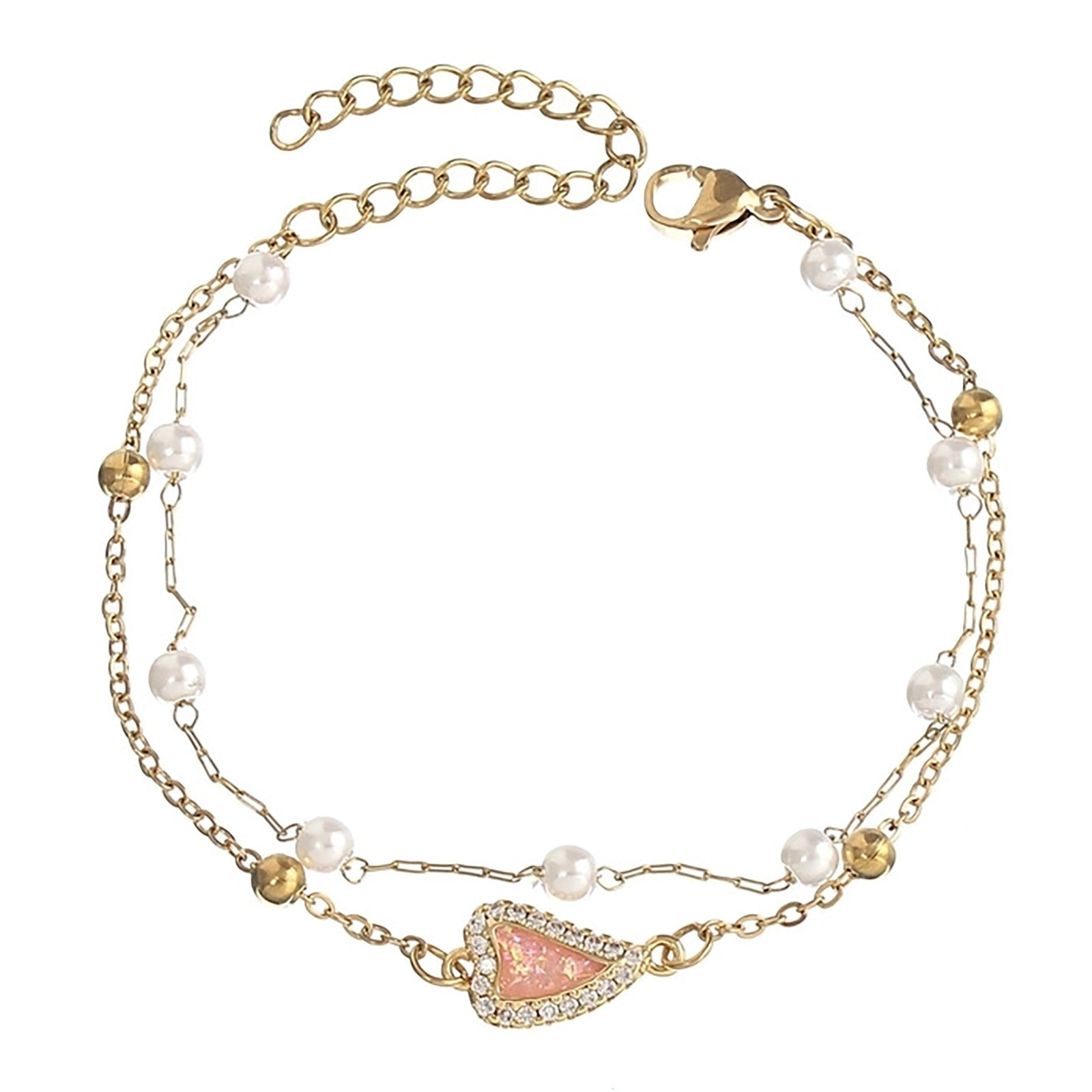 Wholesale heart-shaped stainless steel simple double chain adjustable ladies bracelet