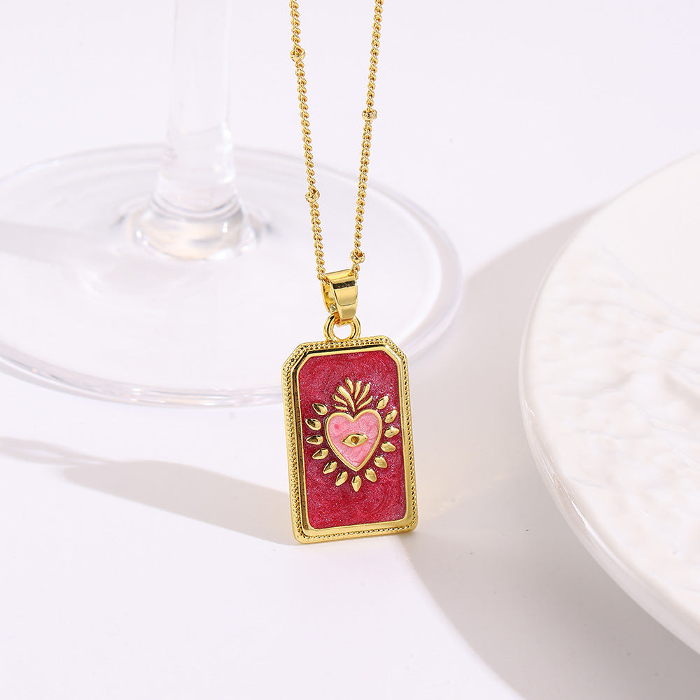 Wholesale square color dripping copper love conch shell eye moon jellyfish tarot pendant necklace