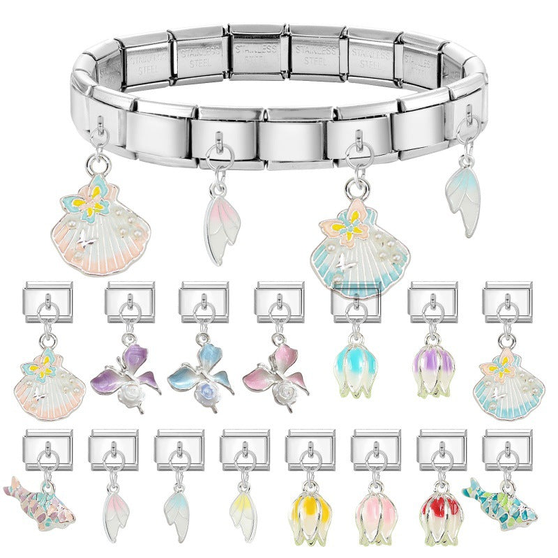 Wholesale 9mm Italian Charm Starter Bracelets DIY flower fish Single Section Creative Stainless Steel Composable Bracelet