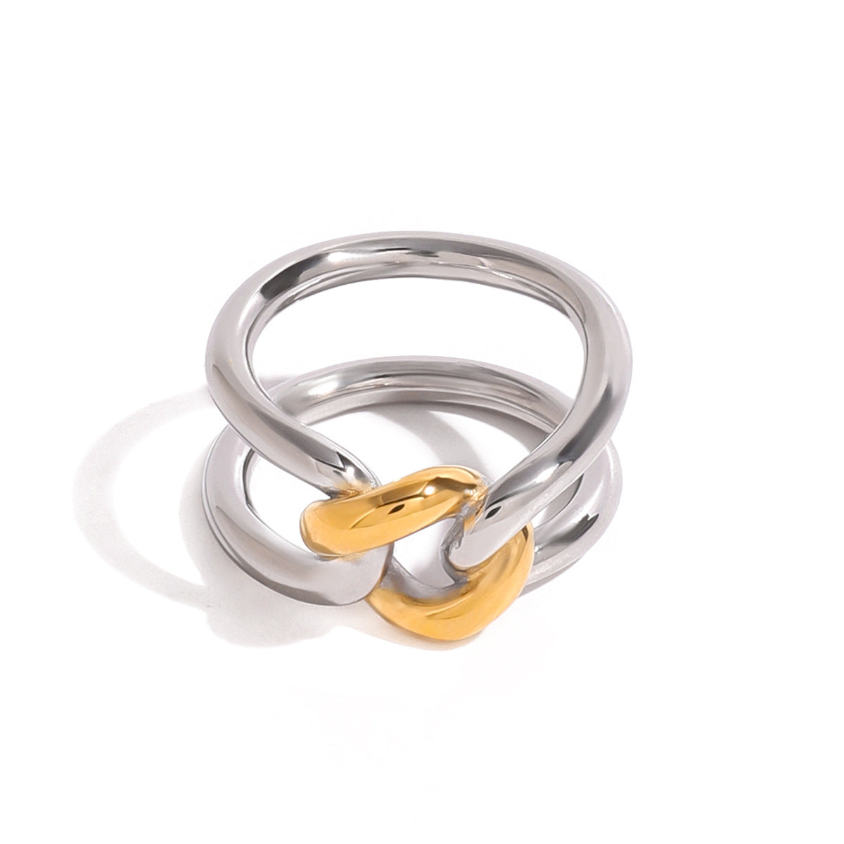 Wholesale 18k stainless steel gold and silver color matching design sense knot hollow color matching ring