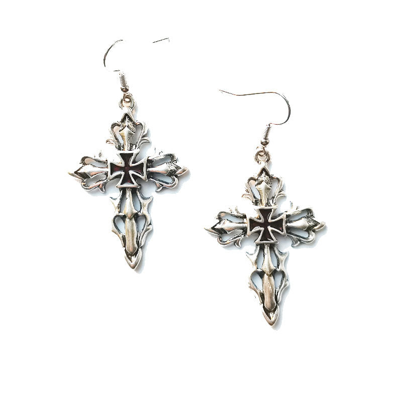 Wholesale  gothic punk jewelry vintage hollow alloy cross earrings