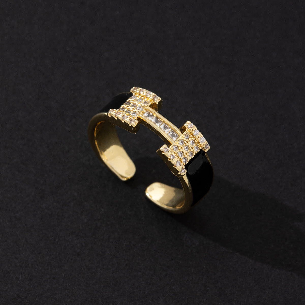 Wholesale Chic Geometric Zircon Ring For Women Gold Plated Copper Open Adjustable Band Fashion Accessory