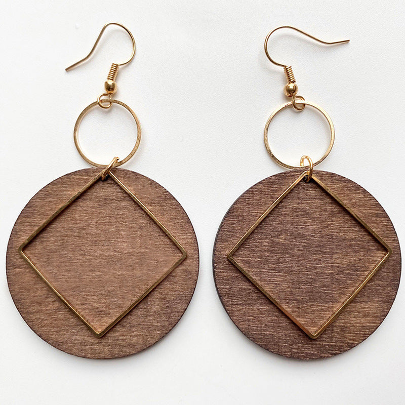 Wholesale 2 pairs/ pack Wooden  Bohemian Geometric Long Ethnic Wooden Earrings