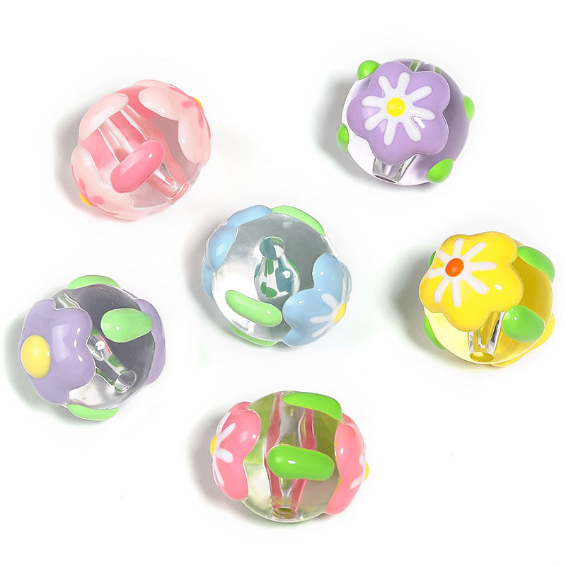 Wholesale  50pcs/pack drop oil painting beaded flowers snowflake Acrylic Beads DIY Bead Accessories