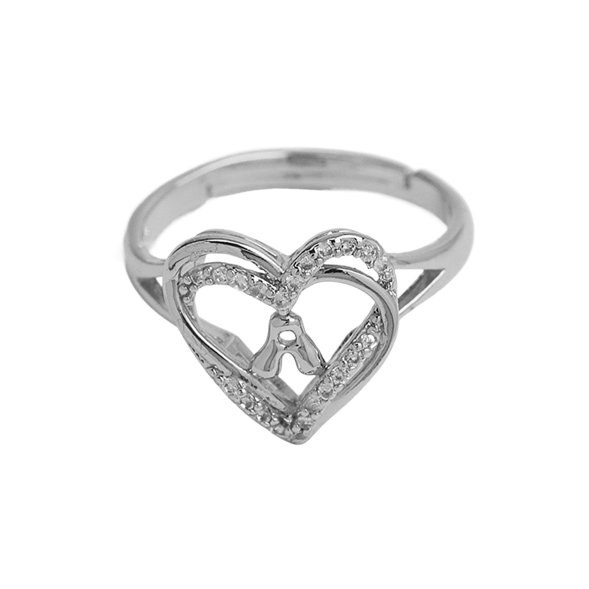 Wholesale silver love heart-shaped 26 English letters open heart women's ring