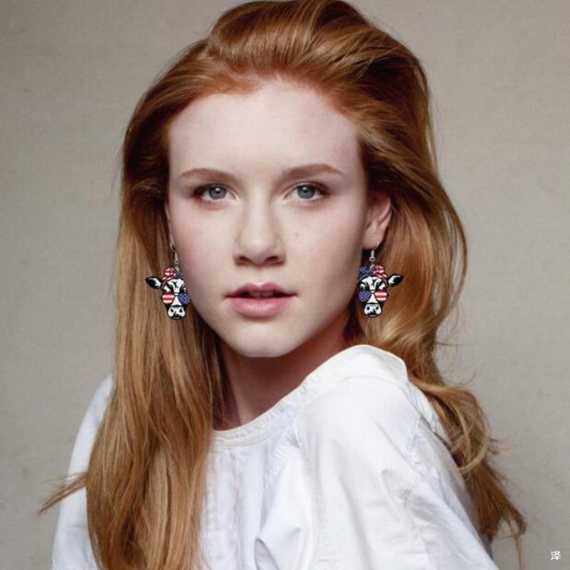 Wholesale  USA Independence Day Earrings Flag Butterfly Cow Finger Smiley Eagle Pendant Jewelry