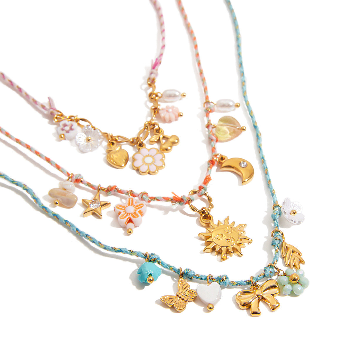 Wholesale 18K Gold Stainless Steel Pearl Shell Pink Oil Dripping Flower Cherry Necklace