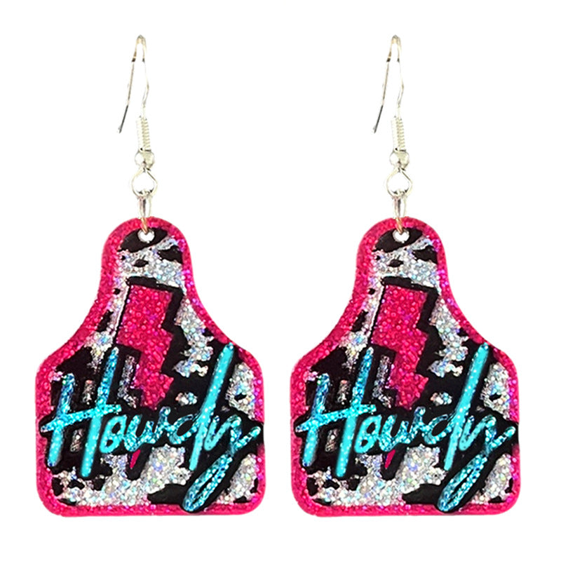 Wholesale 2pairs/pack Western Sparkling Earrings Cowboy Word Sunset Bull Head Boots Earrings