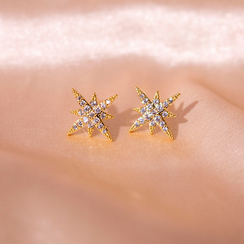 Wholesale Real Gold Electroplated Zircon Bamang Star Earrings