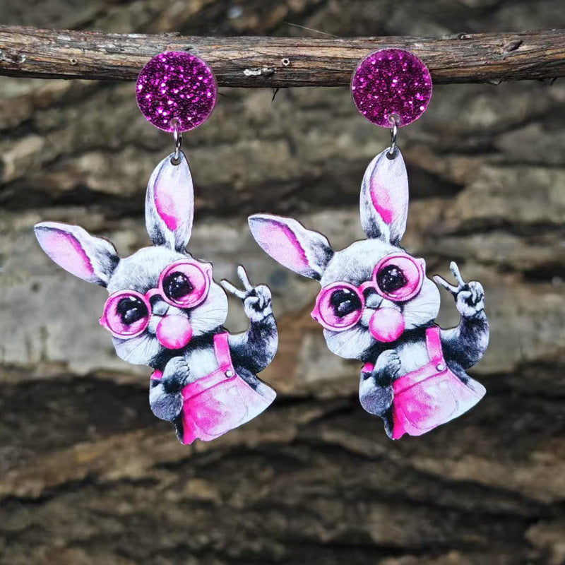 Wholesale Easter Glasses Purple Bunny Earrings