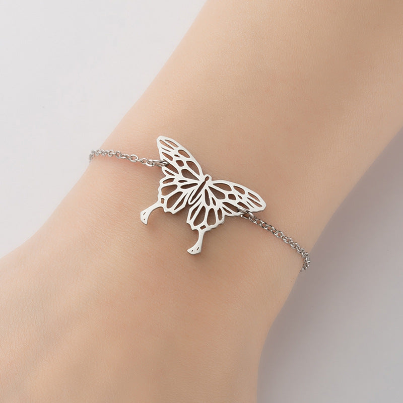 Wholesale  stainless steel hollow origami butterfly pendant bracelet