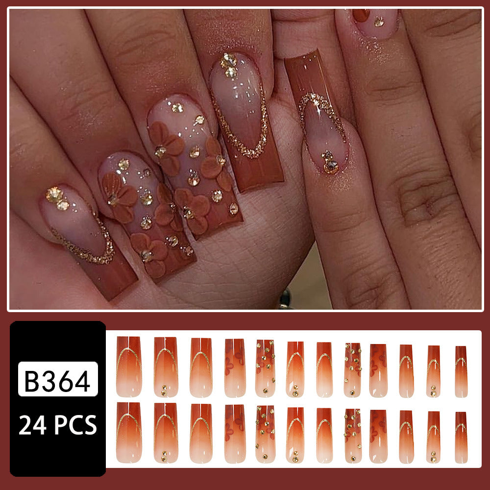 Wholesale 24 Pieces/box Golden Line Petal Manicure Press-on Nails Kits Nail Stickers ACC-NS-NaiEr009
