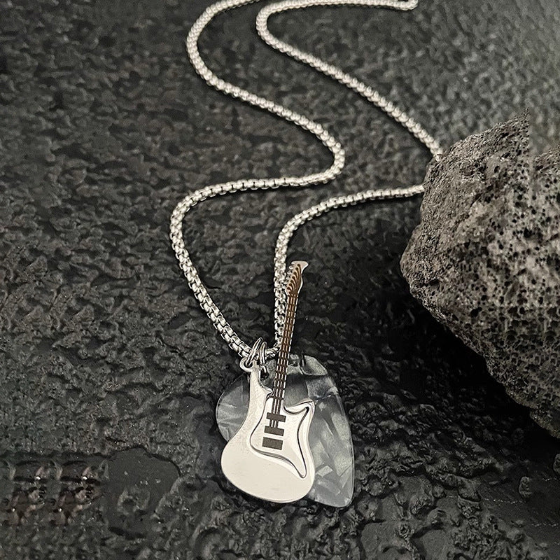 Wholesale Titanium Steel Rock and Roll Music Guitar Necklace