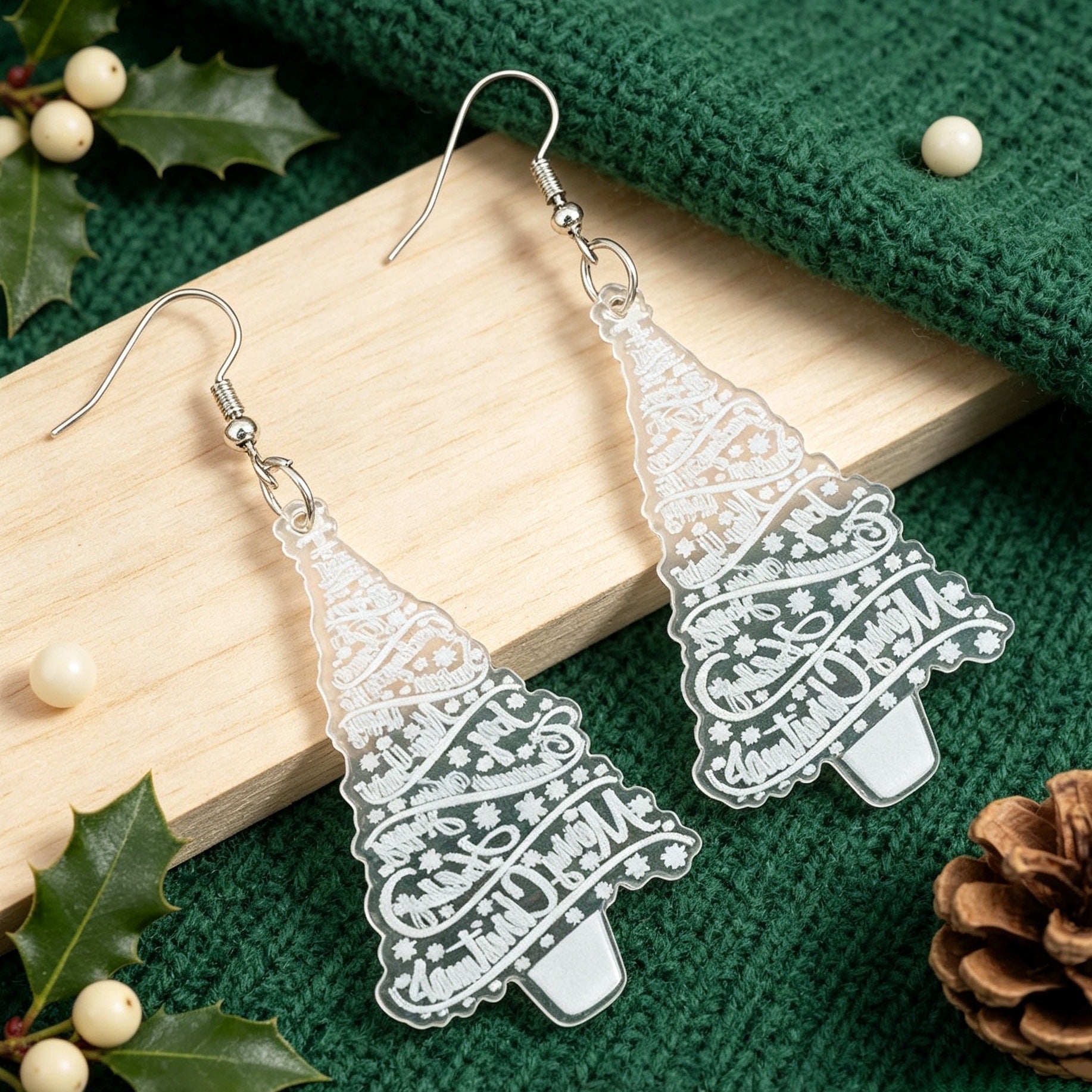 Wholesale Acrylic Christmas Tree Print Earrings Festive Jewelry Accessory For Party Wear And Boutique Resale