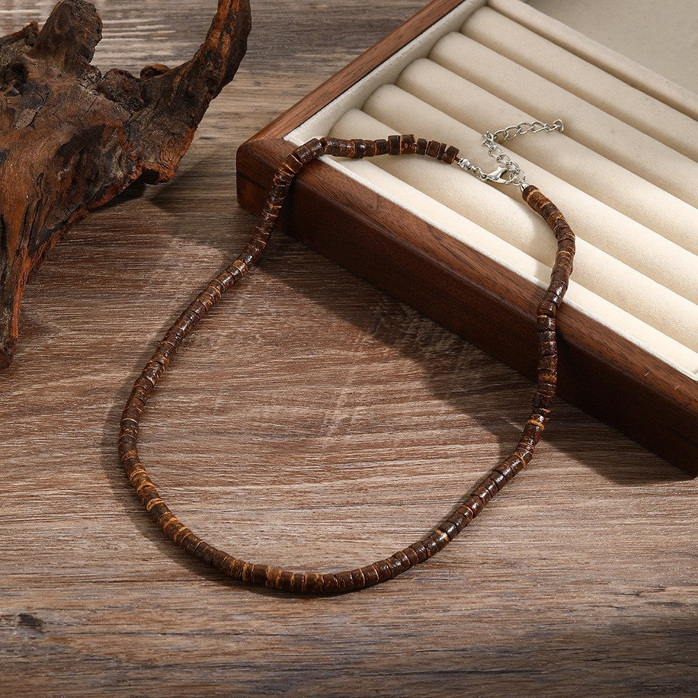 Wholesale Men' s Bohemian Wood Necklace with Zinc Alloy Pendant Retro Summer Gift