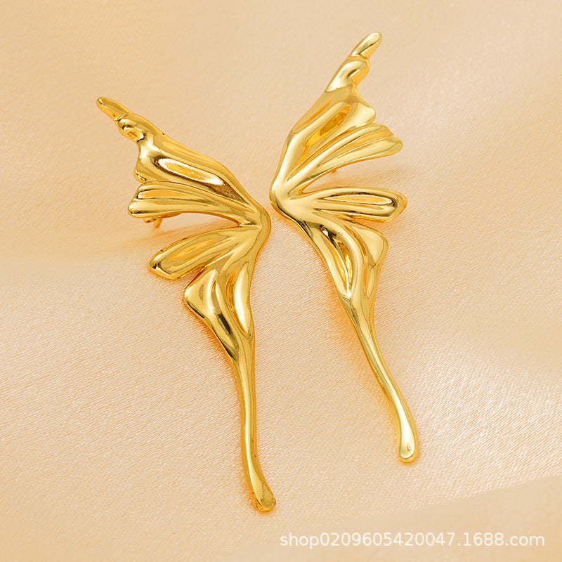 Wholesale Love earrings butterfly earrings stainless steel 18K multi-layer line irregular earrings