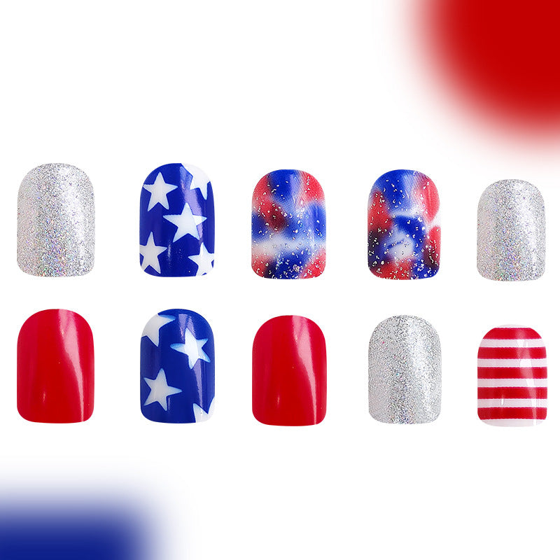 Wholesale 96 Pieces/4 Boxes American Independence Day Short Glitter Five-pointed Star Manicure Press-on Nails Kits Nail Stickers ACC-NS-GuaiXL039