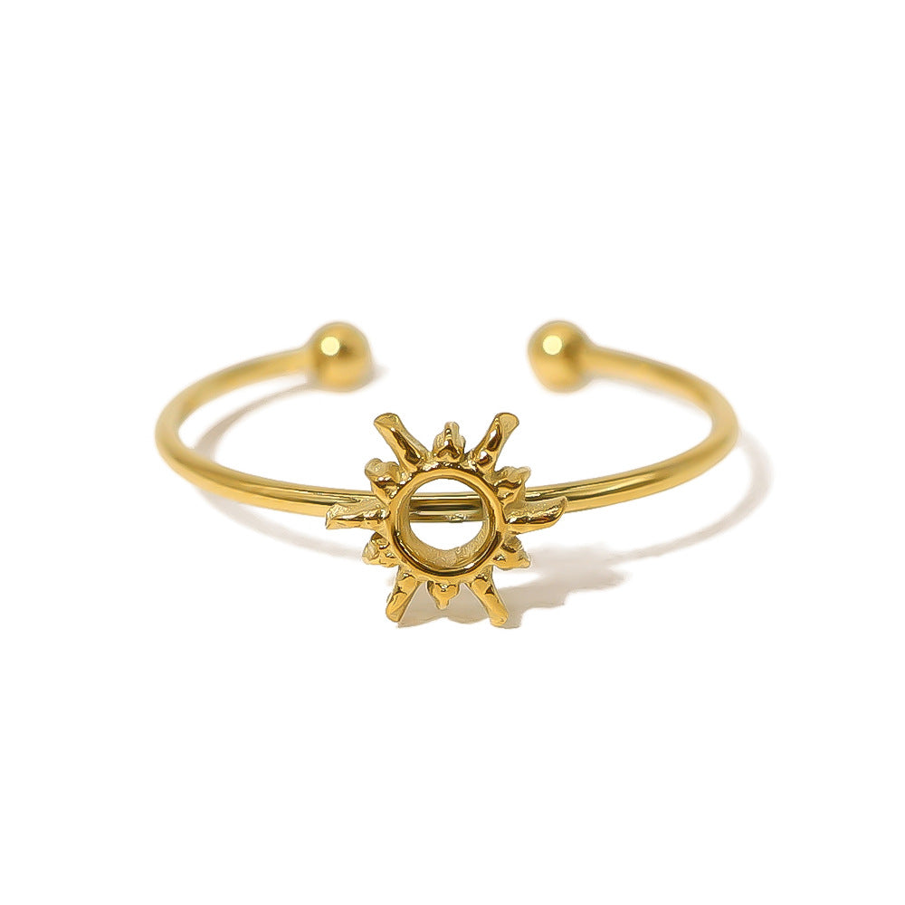 Wholesale  Retro Sun Diamond-encrusted Titanium Steel Color Treasure Ring