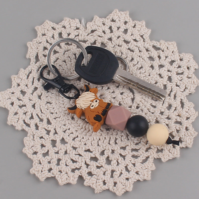 Wholesale Silicone Cartoon Cow Handmade Beaded Keychain ACC-KC-GuangTian003
