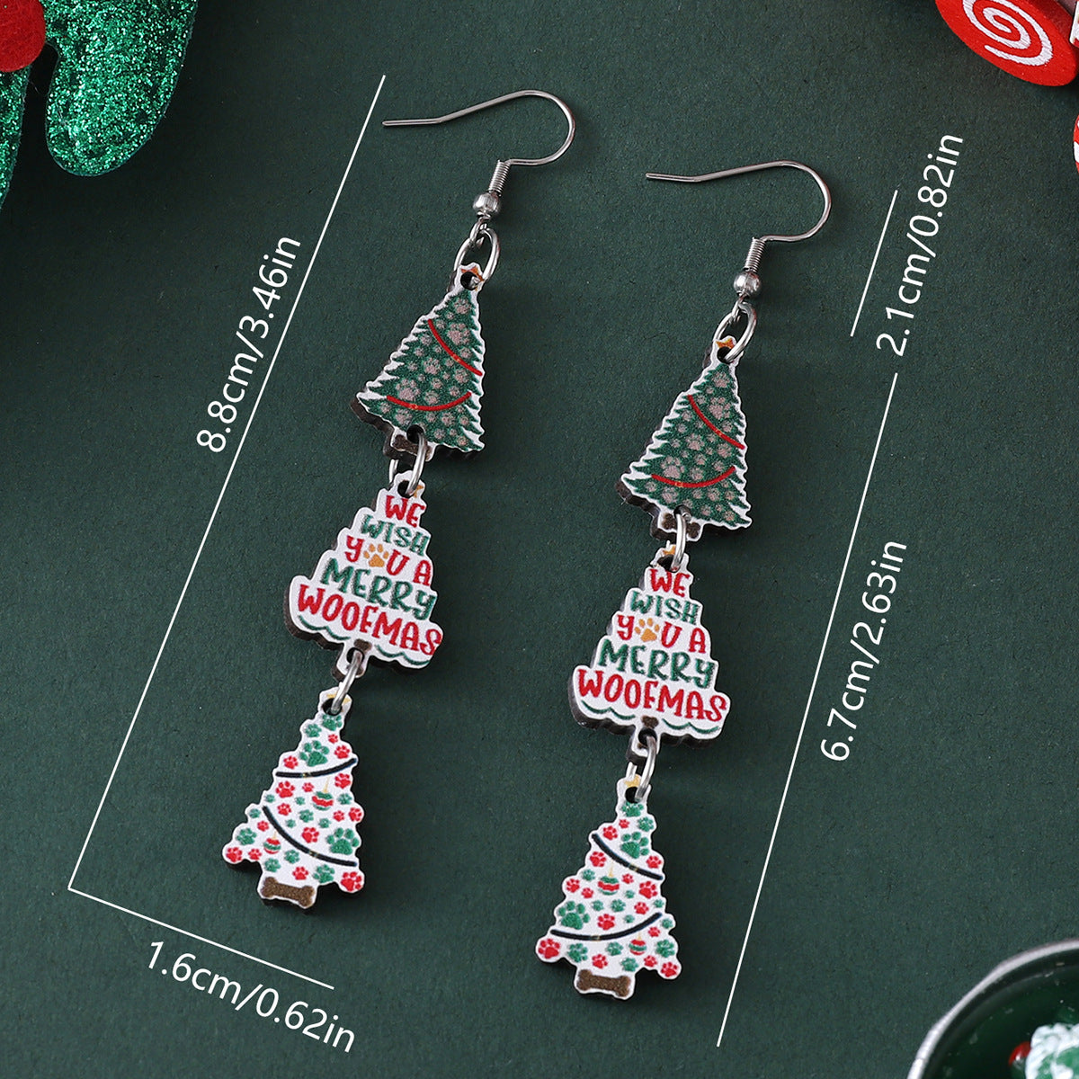 Wholesale Christmas Color Dog Claw Christmas Tree Plaid Snowflake Triple  Earrings